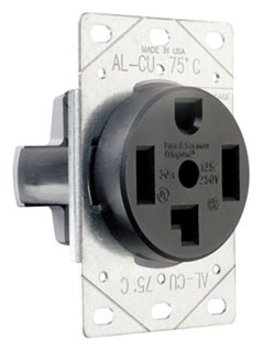 Legrand 3864 Pass & Seymour 30A 125/250V 14-30R 3-Pole Straight Blade Single Flush Receptacle - 4-Wire Black Wall Controls Electrical Outlets