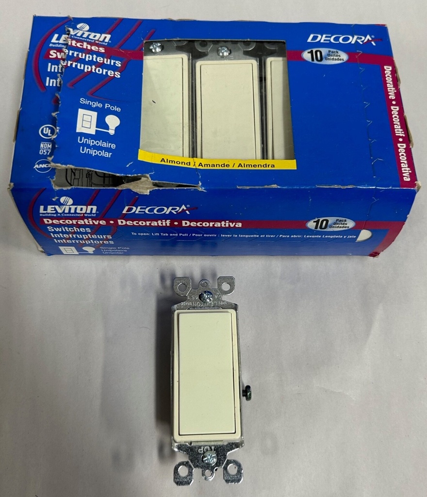 Lot "10" UNUSED Leviton 5601-2AM Decora Almond Wall Switches 15A-120 (A5)