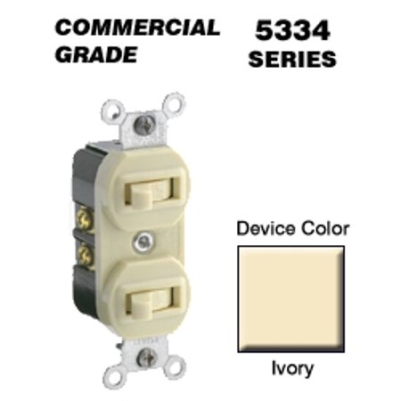 20 Amp Commercial Grade Combination Two Single Pole Toggle Switches, Ivory 5334-I