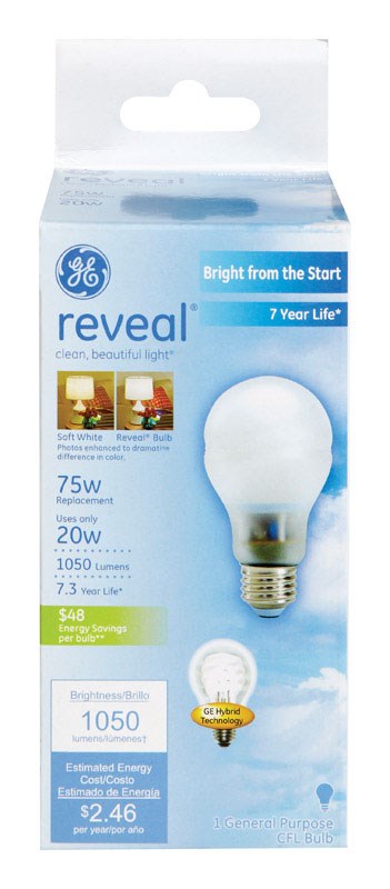 GE Cfl Bulb Halogen 20 W, 75 W Equiv 1050 Lumens CD