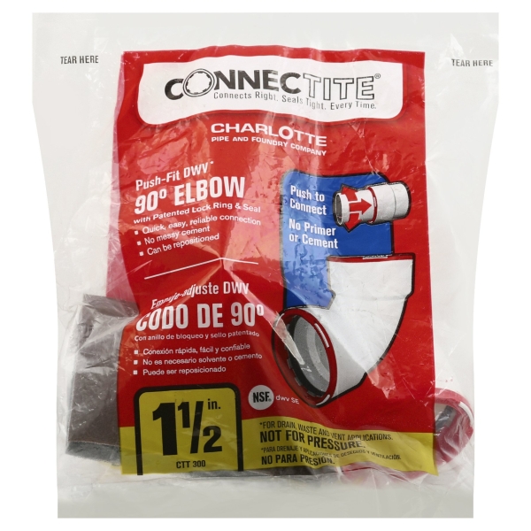 Charlotte Pipe ConnecTite Schedule 40 1-1/2 in. Hub X 1-1/2 in. D Hub PVC Bend Elbow 1 Pk