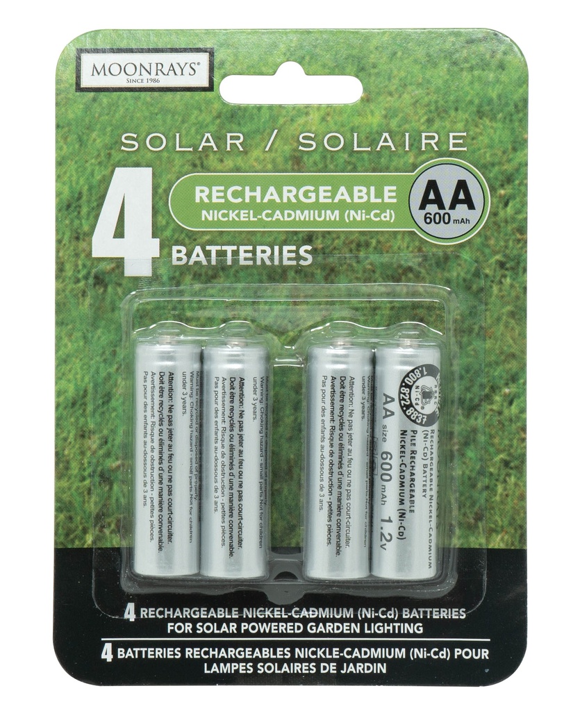 Moonrays 97125 AA Rechargeable NiCd Batteries for Solar Powered Units 4Ct