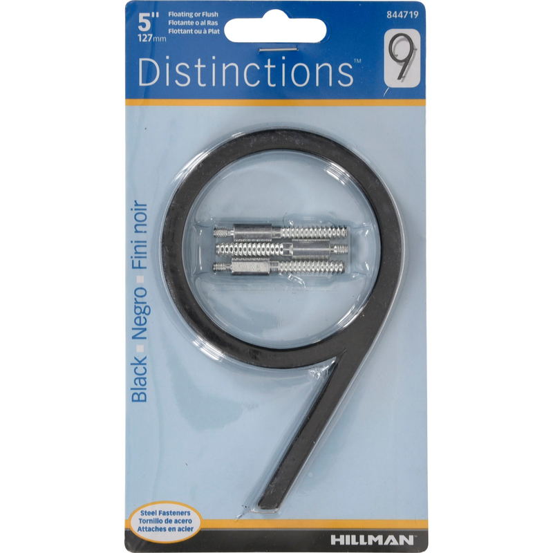 Hillman Distinctions 5 in. Black Metal Screw-on Number 9 1 Pc