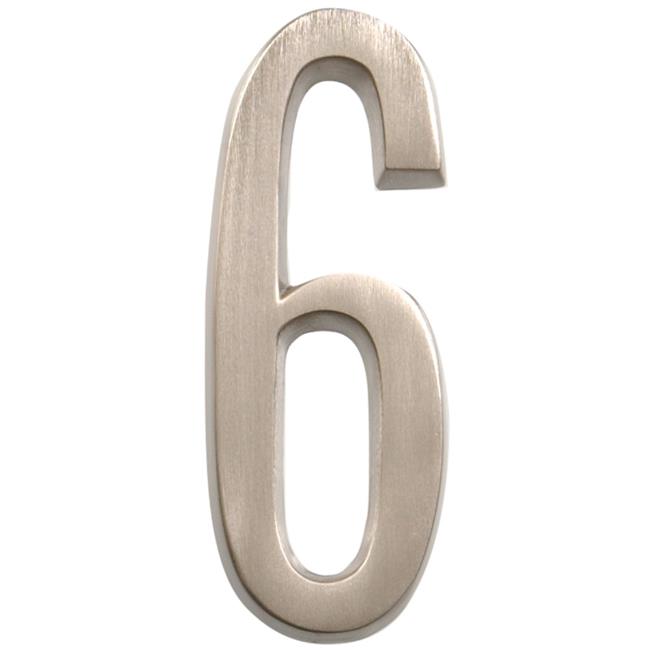 Hillman Distinctions 4 in. Silver Brushed Nickel Self-Adhesive Number 6 1 Pc