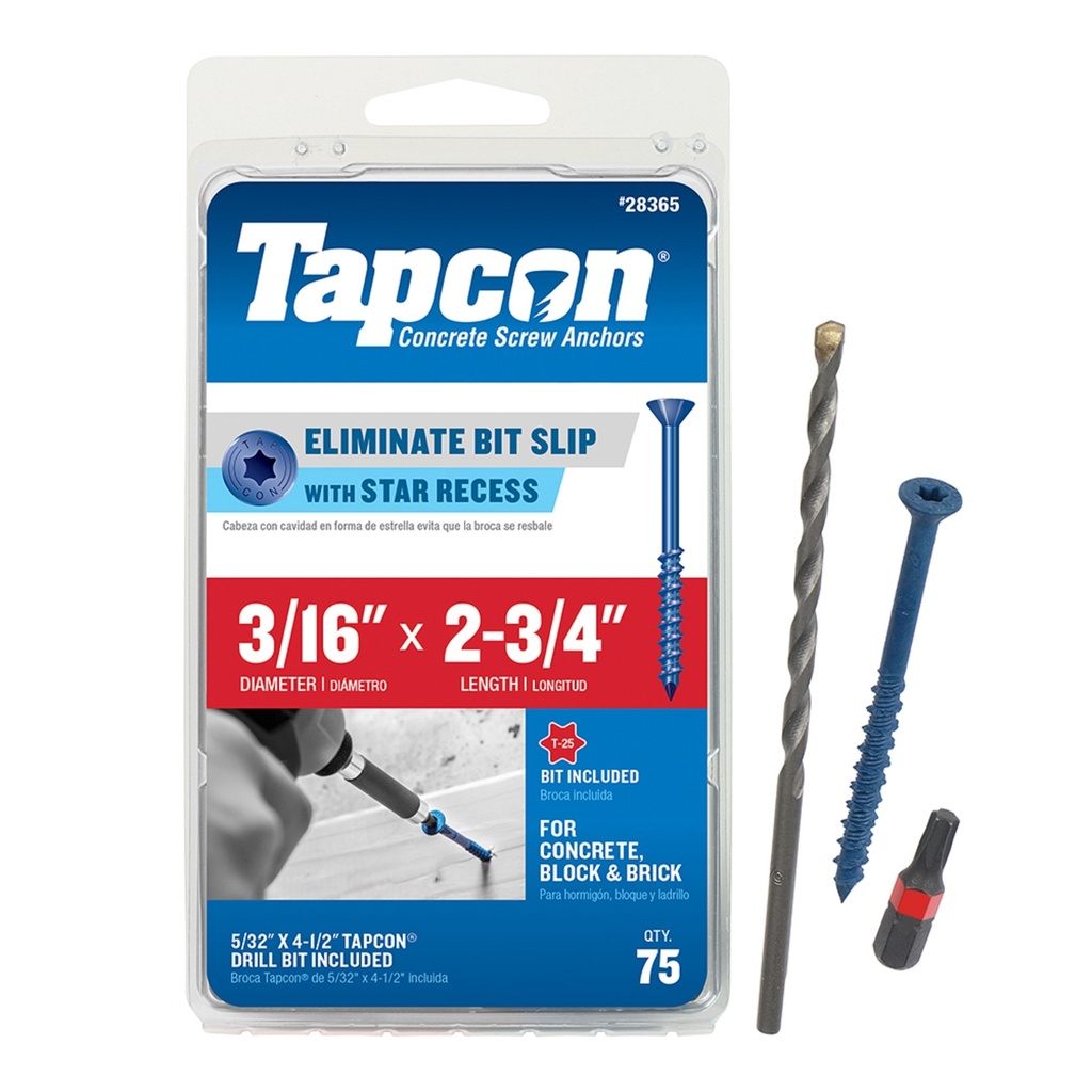 [5033672] Tapcon 3/16 in. in. X 2-3/4 in. L Star Flat Head High/Low Concrete Screws