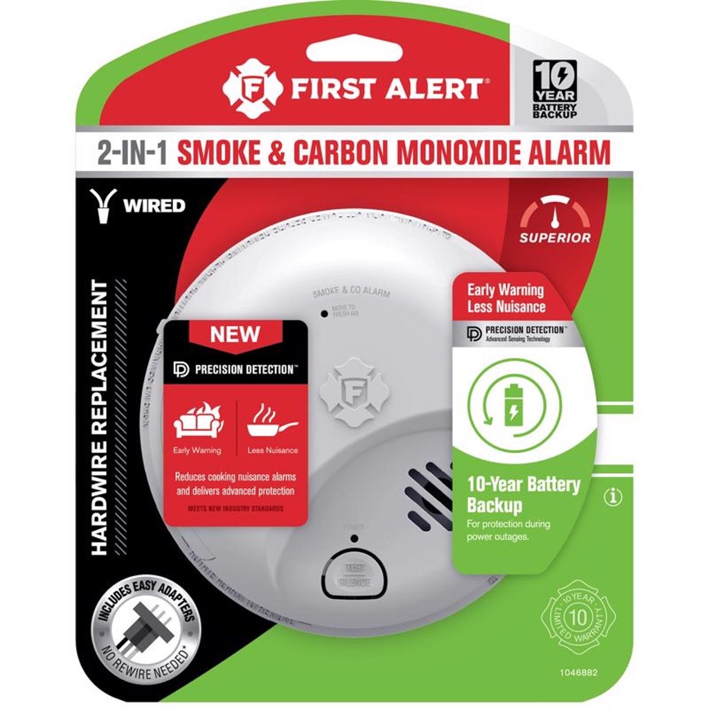 First Alert 10 Year Hard-Wired W/Battery Back-up Ionization Smoke and Carbon Monoxide Detector 1 Eac