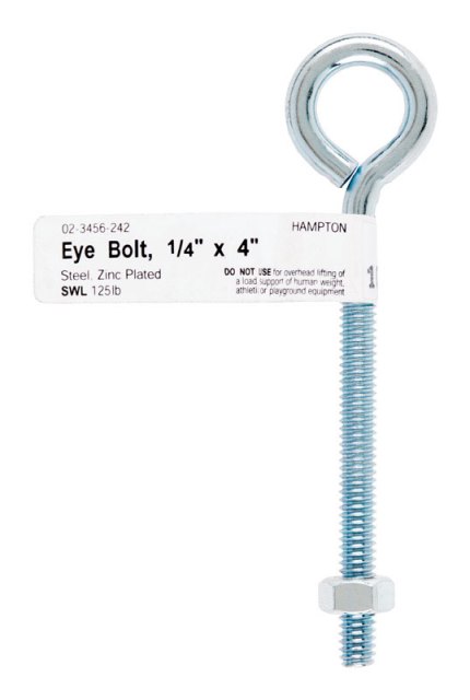 Hampton 1/4 in. X 4 in. L Zinc-Plated Steel Eyebolt Nut Included