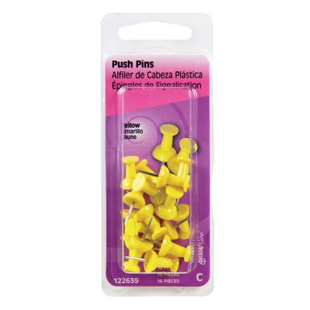 Hillman Fasteners 122639 Yellow Push Pins Pack - 16