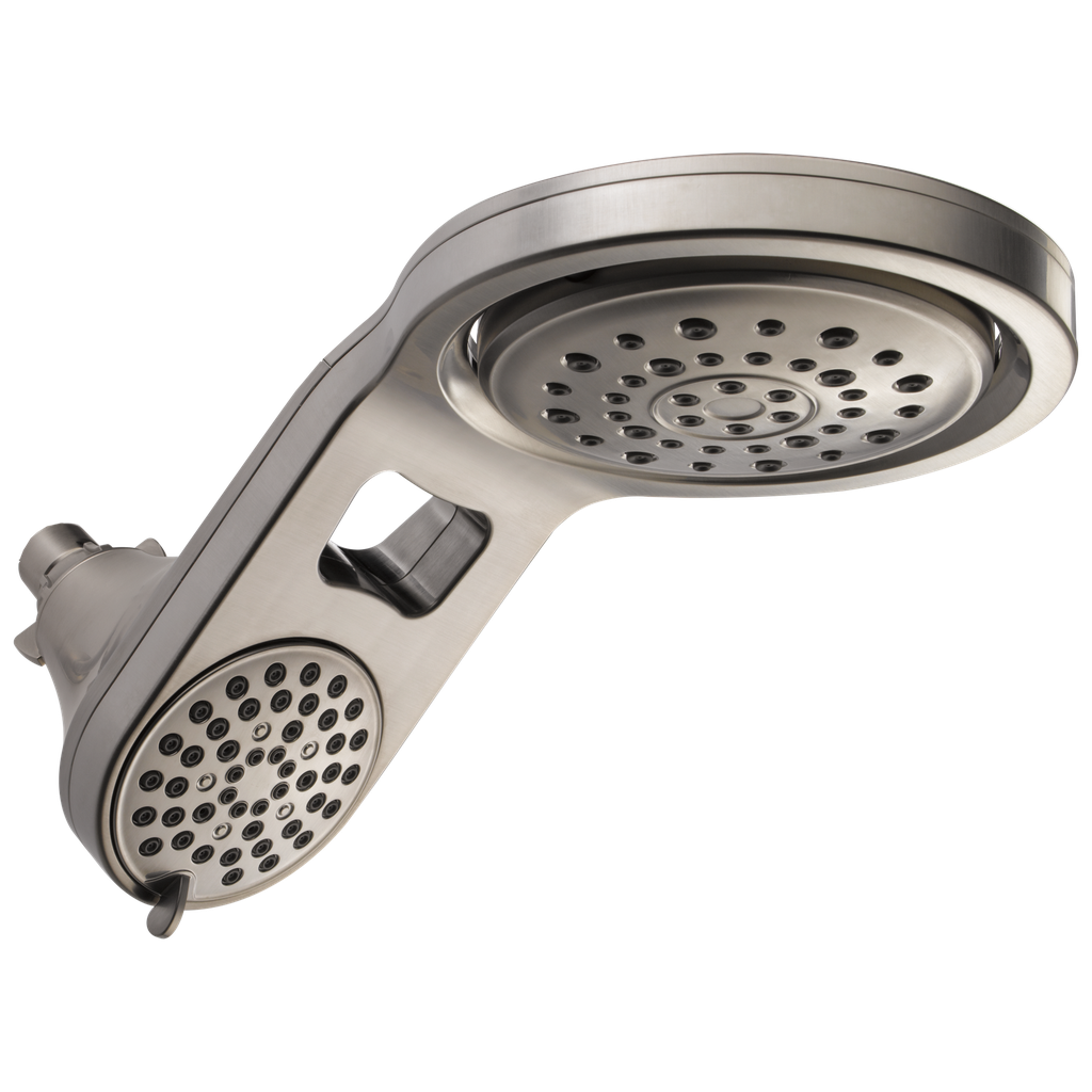 [58580-SS-PK] HydroRain Two-in-One 5-Spray 7.9 in. Double Wall Mount Fixed Shower Head in Stainless