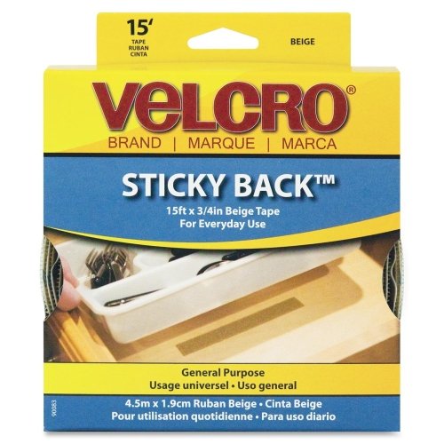 Sticky-Back Fasteners with Dispenser, Removable Adhesive, 0.75" X 15 Ft, Beige