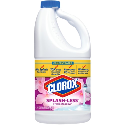 Clorox Splash-Less Liquid Bleach, Fresh Meadow Scent, 55 Oz Bottle