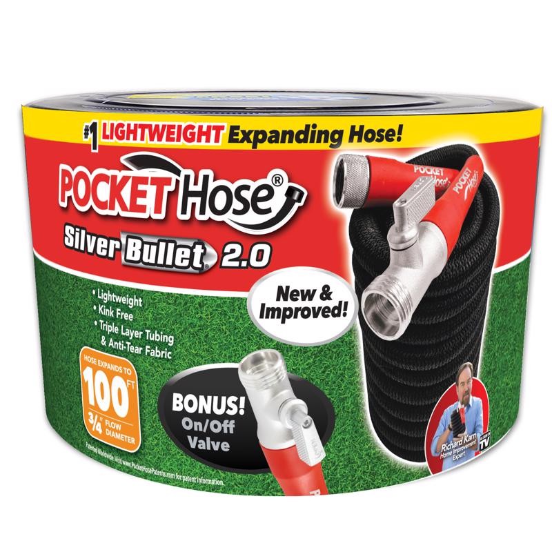 [6084035] Pocket Hose Silver Bullet 2.0 3/4 in. D X 100 Ft. L Medium Duty Expandable Flexible Garden Hose