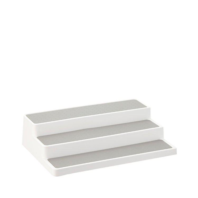 [6120448] Madesmart 3-Tier Cabinet Shelf Organizer  Pantry  or Countertop Organizer  Soft-Grip Lining and Non-slip Feet  BPA-Free  Grey/White