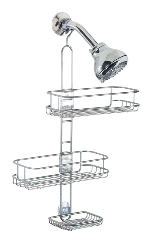 IDESIGN Linea Adjustable Bathroom Shower Caddy for Shampoo Conditioner Soap Silver