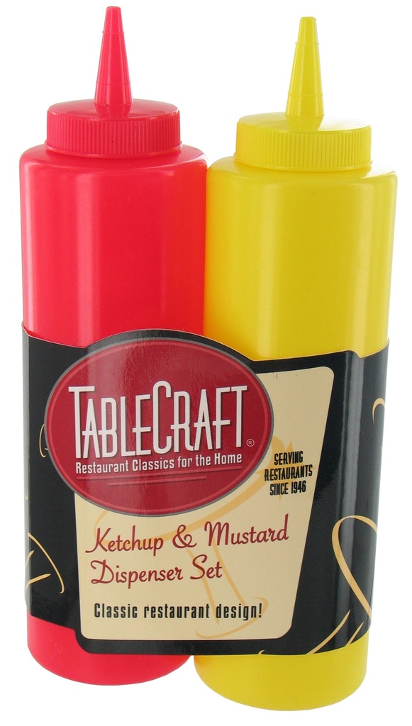 [6505549] TableCraft Nostalgia Red/Yellow Polyethylene Ketchup and Mustard Dispensers 24 Oz