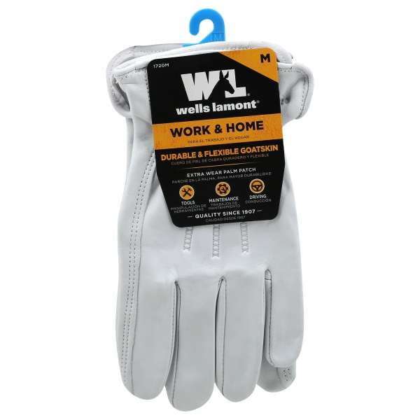 Wells Lamont M Goatskin Leather Driver Pearl Gray Gloves