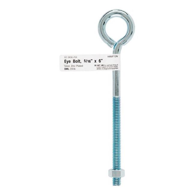[76481] Hampton 5/16 in. X 6 in. L Zinc-Plated Steel Eyebolt Nut Included