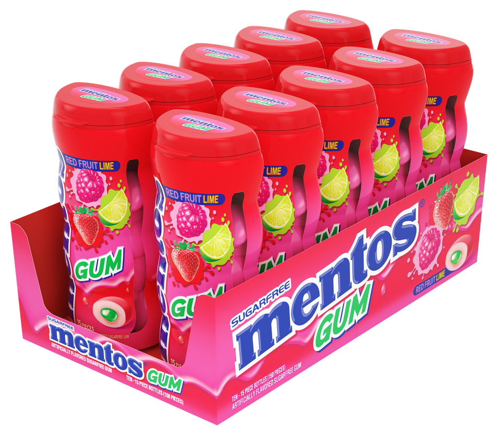 Mentos Sugar-Free Chewing Gum  Red Fruit Lime  15 Piece Bottle