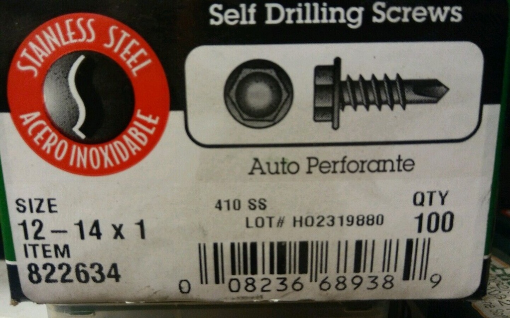 #12 X 1 Hex Washer Head Tek Screw Stainless (100pcs)