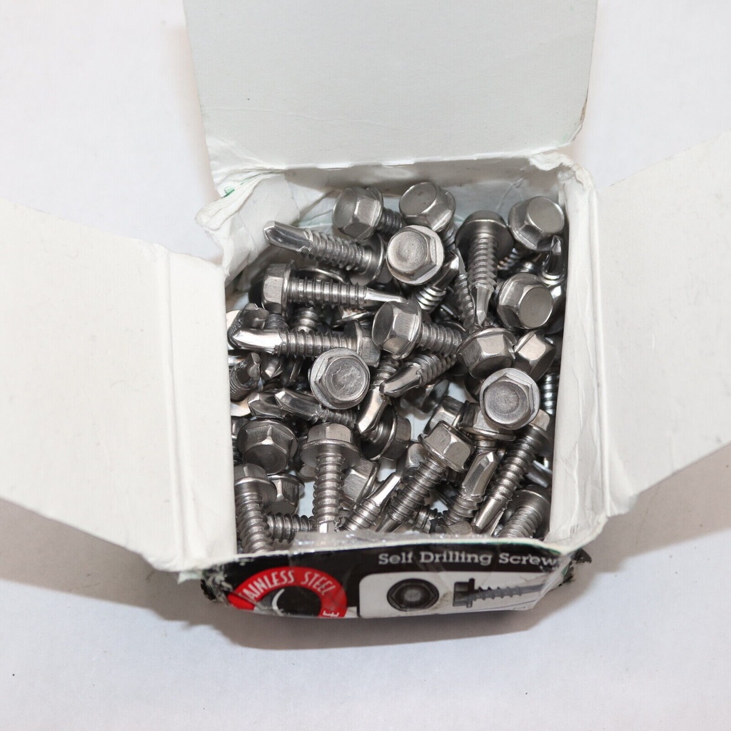 (50-Pk) Hillman Hex Washer Head Self Drilling Sheet Metal Screw SS 1/4"-14 X 1"