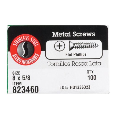 [823460] HILLMAN No. 8 in. X 5/8 in. L Phillips Flat Head Sheet Metal Screws 100 Pk