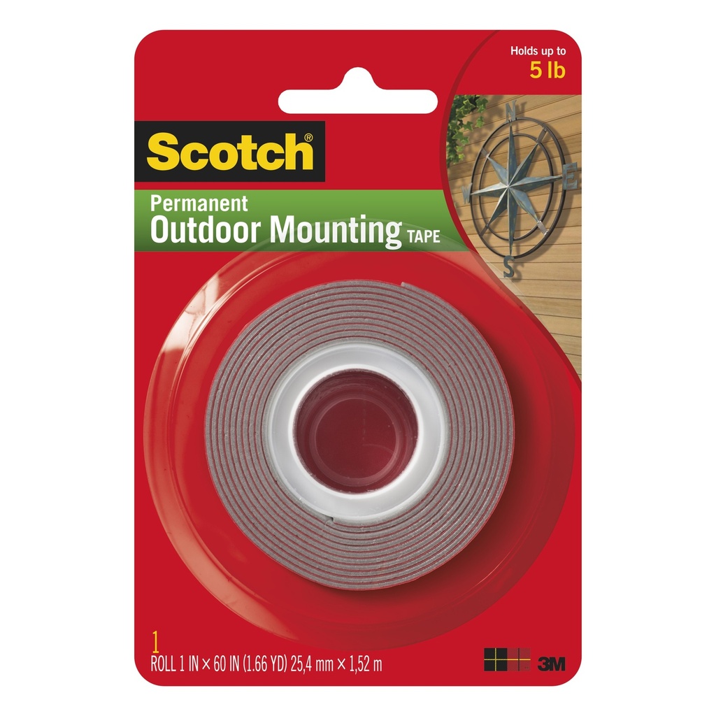 Scotch Permanent Outdoor/Exterior Mounting Tape  Holds 5 Lb.  1 in X 60 in Roll