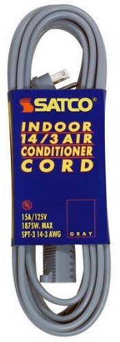 Satco 93-5001 #14/3 Ga. SPT-3 Gray Air Conditioner/Appliance Cord - 6 Ft