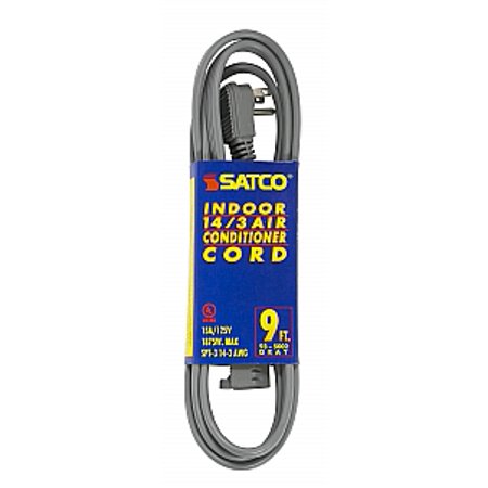 [93-5002] Satco #14/3 Ga Spt-3 Gray Air Conditioner Appliance Cord 9 Ft 14-3 Spt-3 Gray Cord with Sleeve 15A 125V 1875W