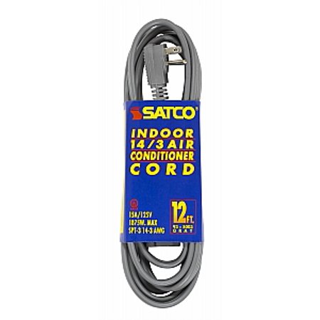 [93-5003] Satco #14/3 Ga Spt-3 Gray Air Conditioner Appliance Cord 12 Ft 14-3 Spt-3 Gray Cord with Sleeve 15A 125V 1875W