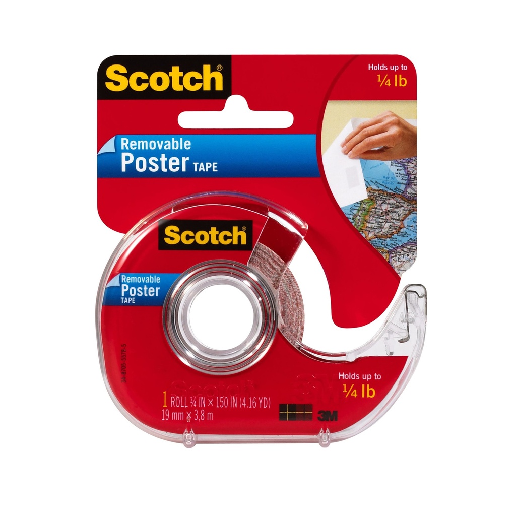Wallsaver Removable Poster Tape with Dispenser, 1" Core, 0.75" X 12.5 Ft, Clear
