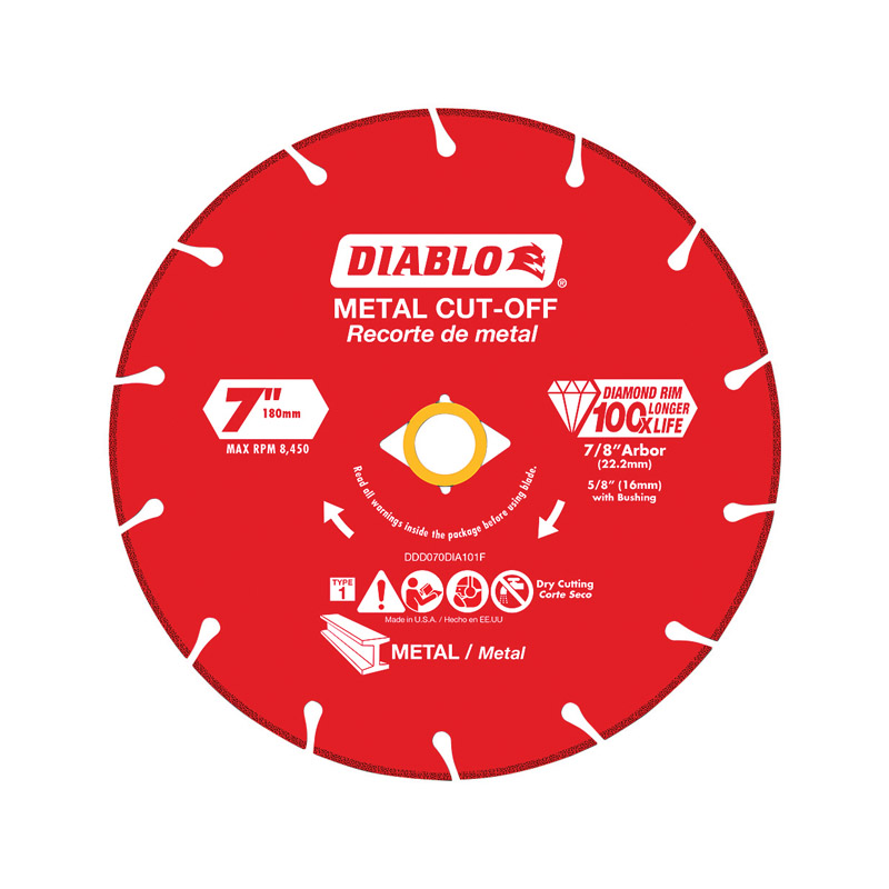 [DDD070DIA101F] Diablo 7 in. D X 7/8 in. Diamond Metal Cut-Off Wheel