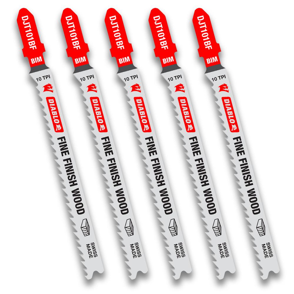 Diablo 4 in. Bi-Metal T-Shank Fine Finish Wood Jig Saw Blade 10 TPI 5 Pk