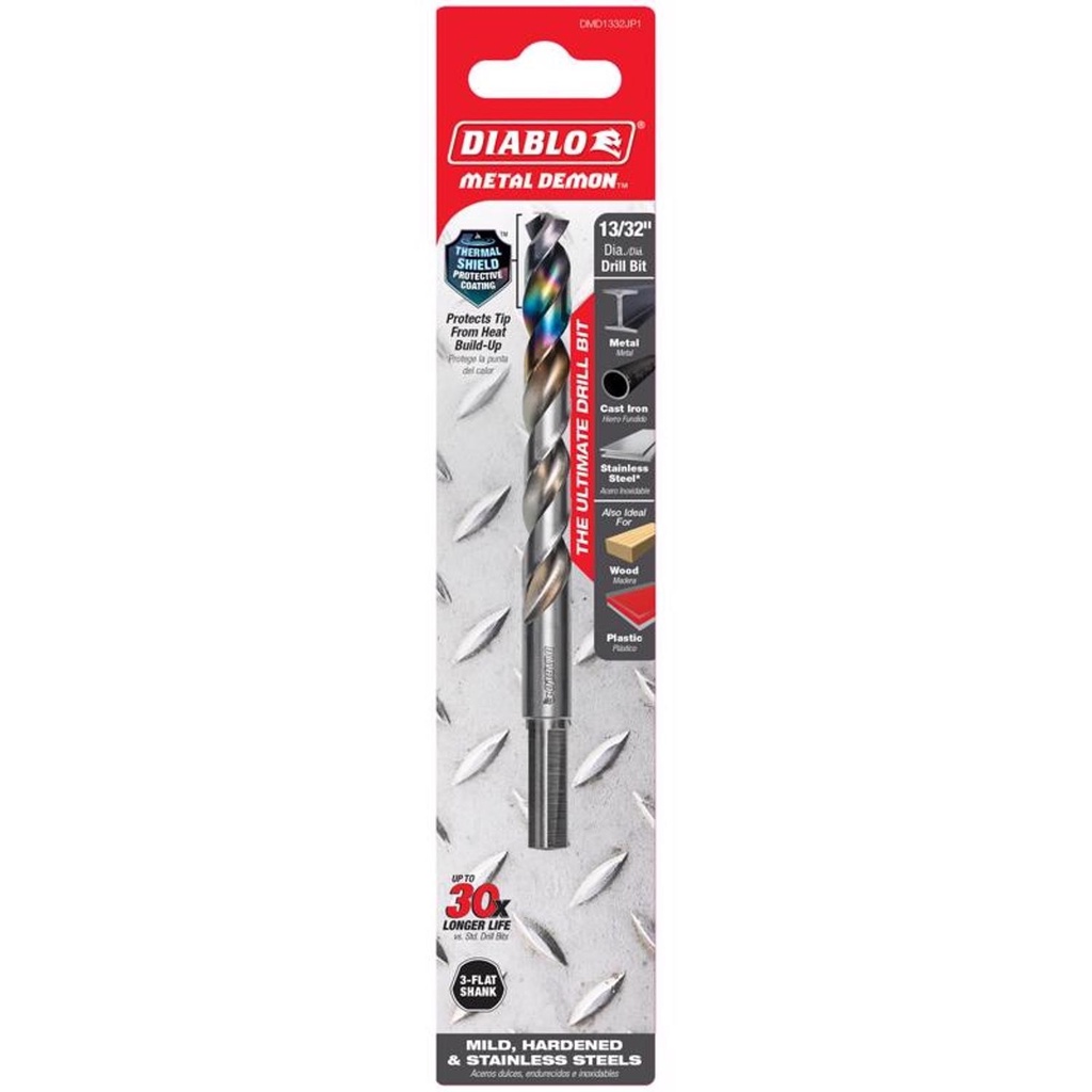 Diablo Metal Demon 13/32 in. X 5.2 in. L Stainless Steel Drill Bit 3-Flat Shank 1 Pc
