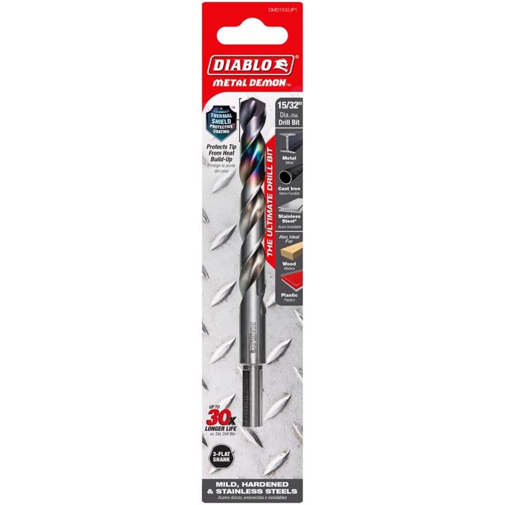 [DMD1532JP1] Diablo Metal Demon 15/32 in. X 6 in. L Stainless Steel Drill Bit 3-Flat Shank 1 Pc