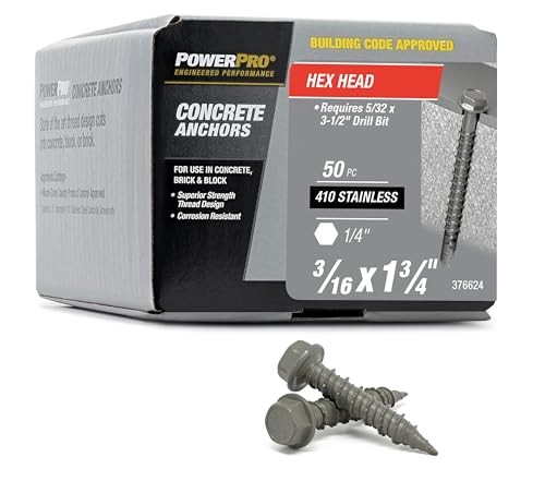 [H376624] Power Pro Concrete Screw Anchors #410 Stainless Hex Washer (3/16" X 1-3/4") 100-Piece