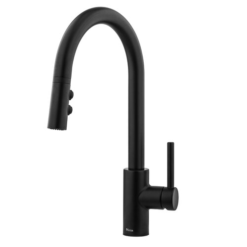 [LG529SAB] Pfister LG529-SA Stellen 1.8 GPM Single Hole Pull Down Kitchen Faucet - Includes Escutcheon Matte Black Faucet Kitchen Single Handle