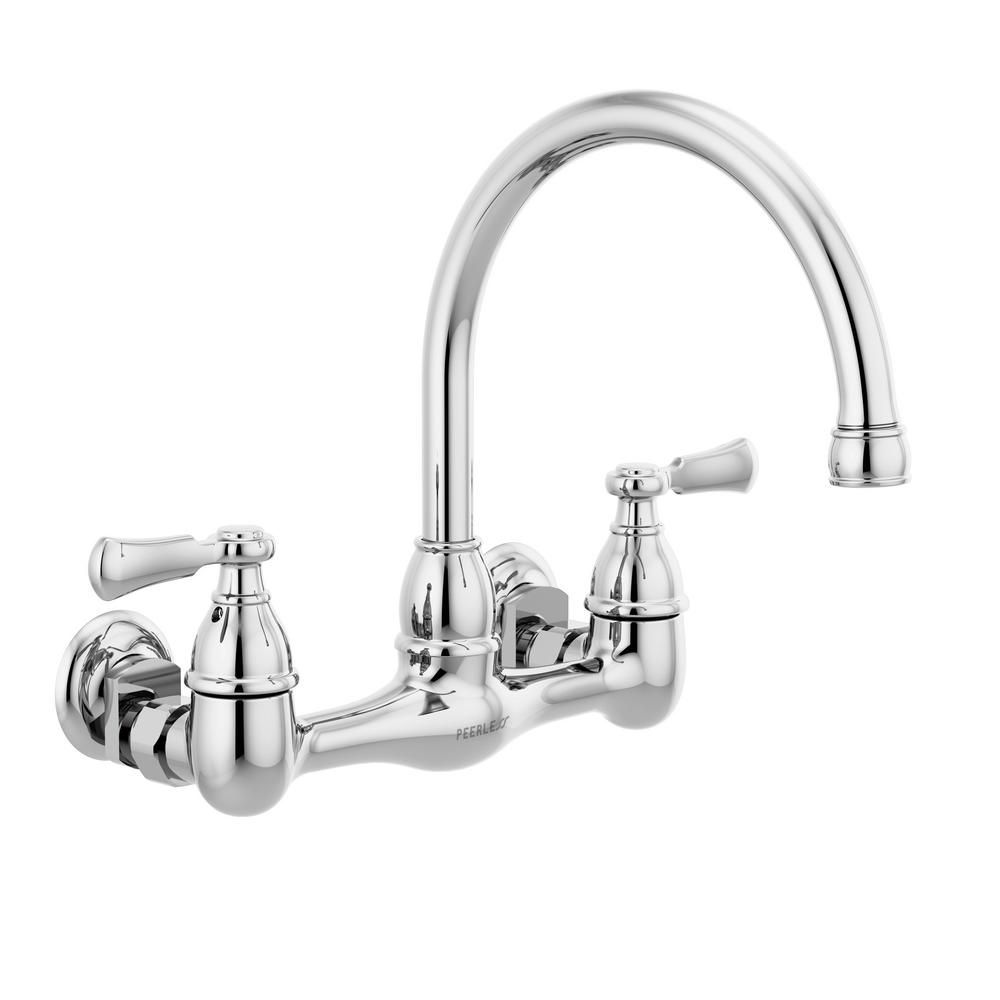 Peerless P2765LF Elmhurst 1.5 GPM Wall Mounted Bridge Kitchen Faucet Chrome Faucet Kitchen Double Handle