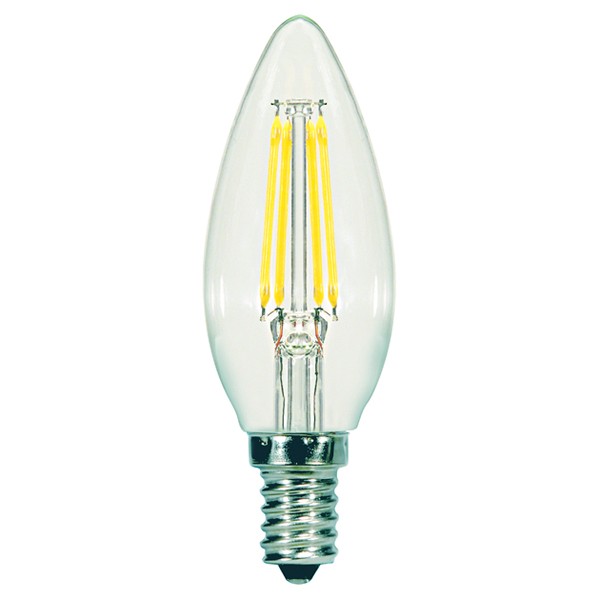 SATCO Clear LED C11 Candelabra 5.5 Watt LED Filament Bulb with 2700K 500 Lumens 80 CRI and 360 Degrees Beam