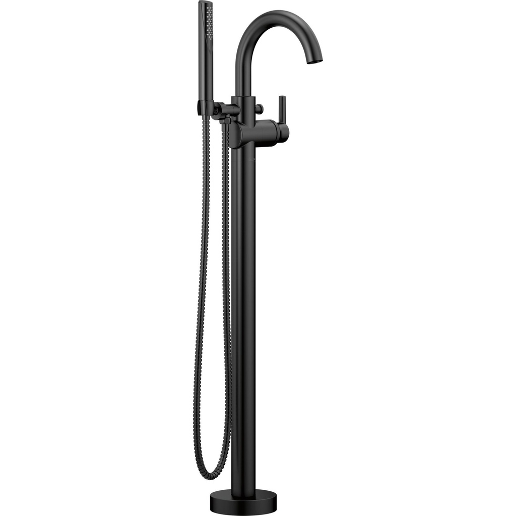 Delta T4759-FL Trinsic Floor Mounted Tub Filler with Integrated Diverter and Hand Shower - Less Rough in Matte Black Faucet Tub Filler Single Handle