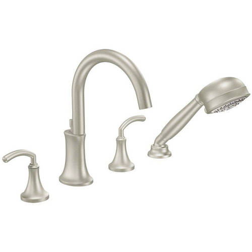 MOEN Icon 2-Handle Deck-Mount High-Arc Roman Tub Faucet Trim Kit with Hand Shower in Brushed Nickel (Valve Not Included)