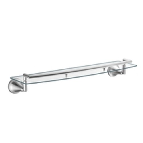 MOEN Icon 5-29/50 in. L X 3-41/100 in. H X 20-1/4 in. W Wall-Mount Clear Glass Shelf with Towel Bar in Brushed Nickel