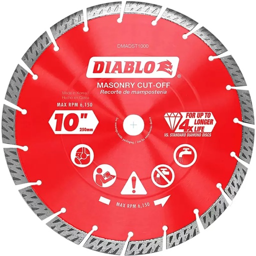 [DMADST1000] Diablo 10 in. D X 1 in. Diamond Turbo Rim Masonry Cut-Off Disc 1 Pk