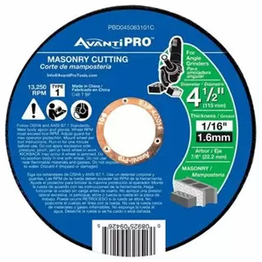 [PBD045063101C] Avanti Pro 4-1/2 in. D X 7/8 in. Aluminum Oxide Masonry Cut-Off Disc