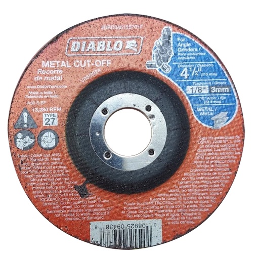 [2799203] Diablo 4-1/2 in. D X 7/8 in. Aluminum Oxide Metal Cut-Off Disc 1 Pk