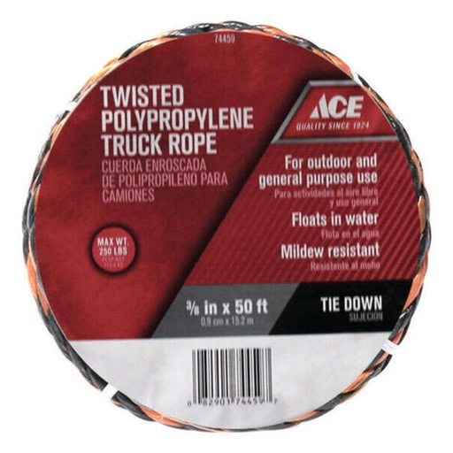 [74459] Ace 3/8 in. D X 50 Ft. L Black/Orange Twisted Poly Truck Rope
