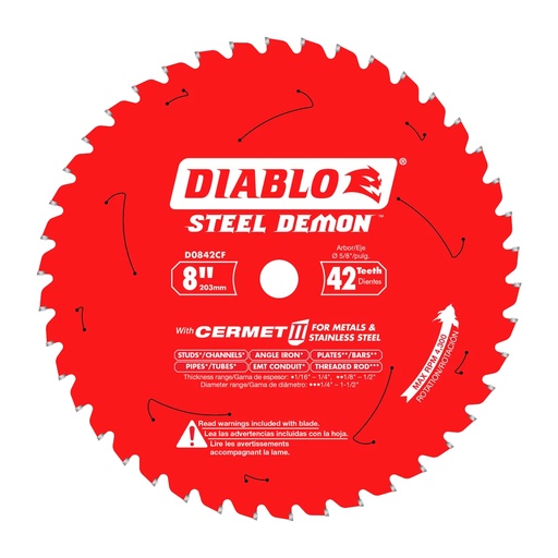 [D0842CF] Diablo Steel Demon 8 in. D X 5/8 in. Cermet Metal Saw Blade 42 Teeth 1 Pk