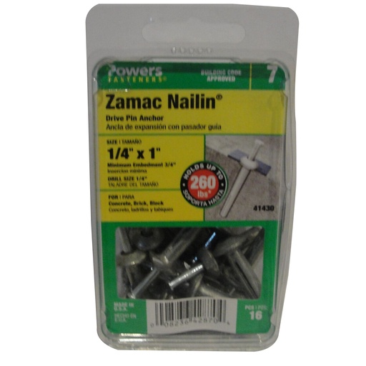[41430] Hillman 1/4 in. Dia. X 1 in. L Zinc Round Head Hammer Drive Anchor 16 Pack