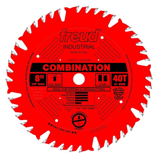 [LU84R008] Freud 8in Combination Blade with Perma-SHIELD Coating - LU84R008