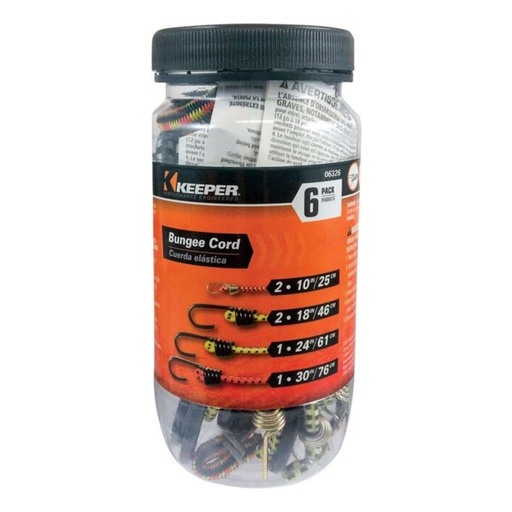 [8865222] Keeper Assorted Bungee Cord Set 24 in. L X 0.374 in. 6 Pk