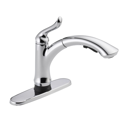 [4353DST] Delta 4353-DST Linden Pull-Out Kitchen Faucet with Temporary Flow Increase & Optional Base Plate - Includes Lifetime Warranty Chrome Faucet Kitchen